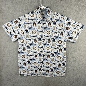 High Seas Trading Co Mens USA Navy Allover Print Hawaiian Shirt Made in USA sz M